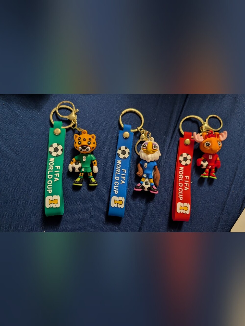 3 Fifa World Cup Blue Soccer Keychain with Eagle Mascot